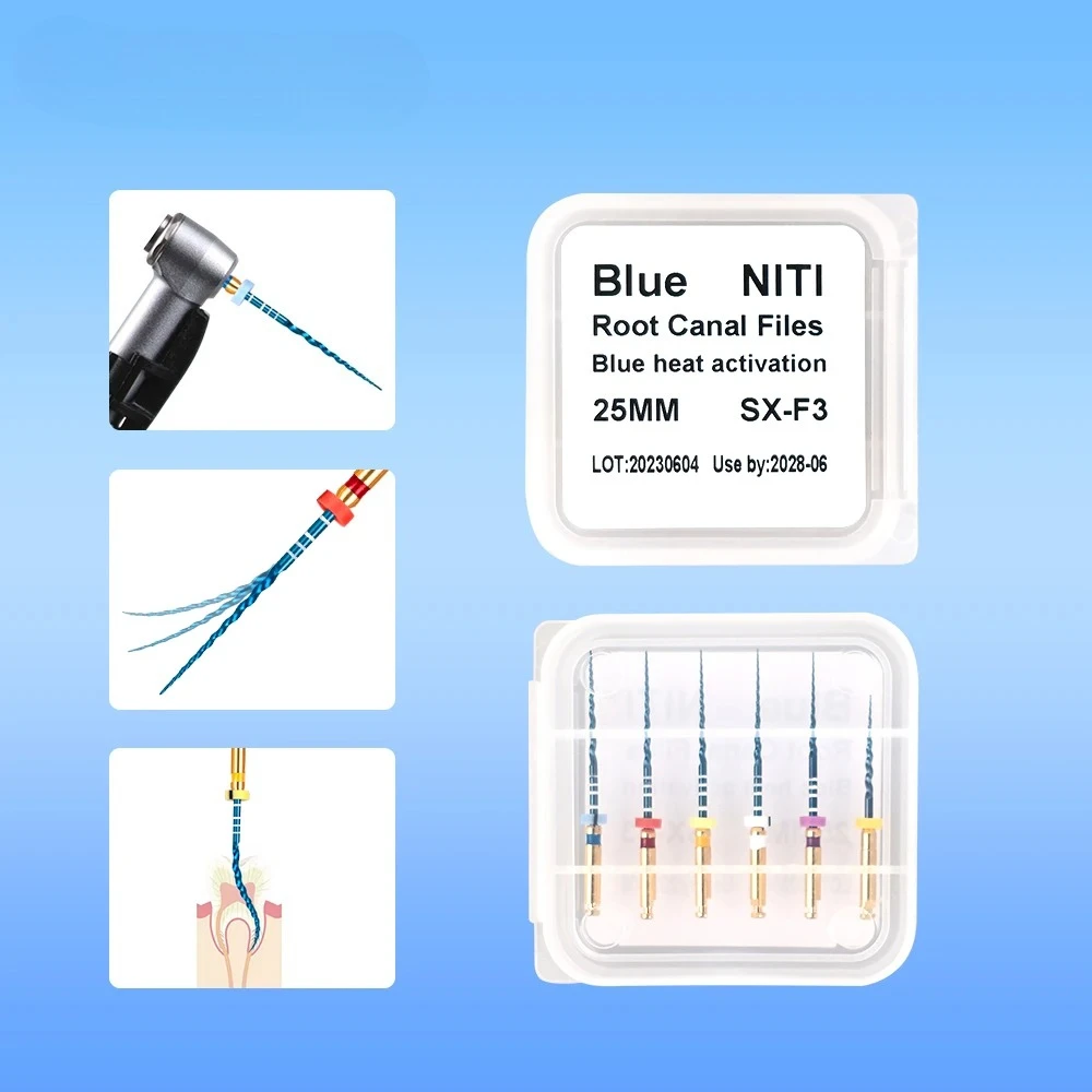 ELIJAH Dental 60Pcs Blue Heat Activated Niti Rotary Files 21/25/31mmUniversal Engine Anti-Fatigue Endodontic Root Canal Files
