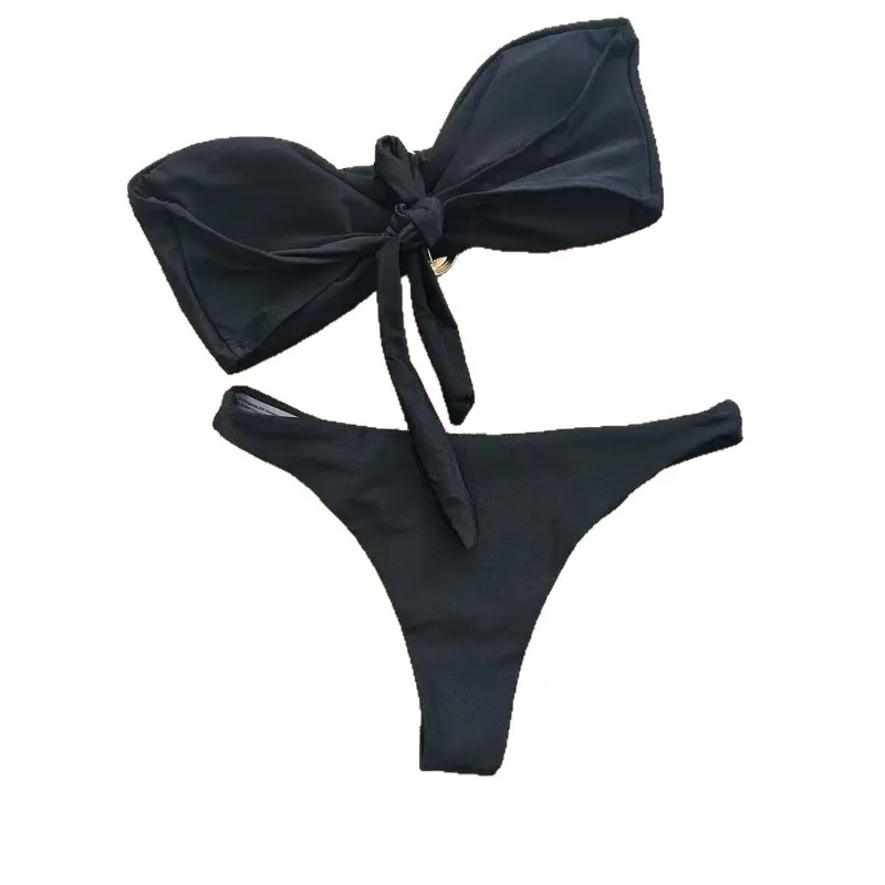 Women's Swimsuit A18 New Bikini Sexy European and American Bikini Solid Color Tube Top Cross-border Split  Swimsuit Women 2026
