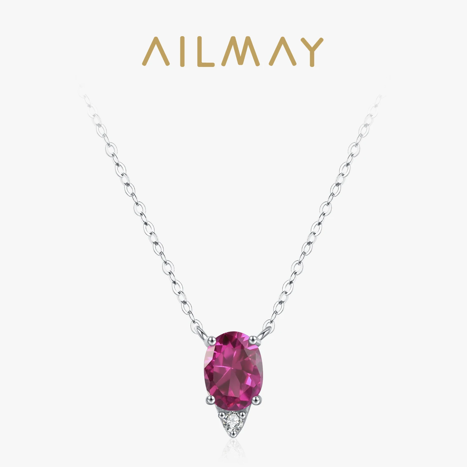 Ailmay 925 Sterling Silver Blood Red  Zircon Necklace Oval Pendant Necklace For Women Halloween Witch Vintage Jewelry