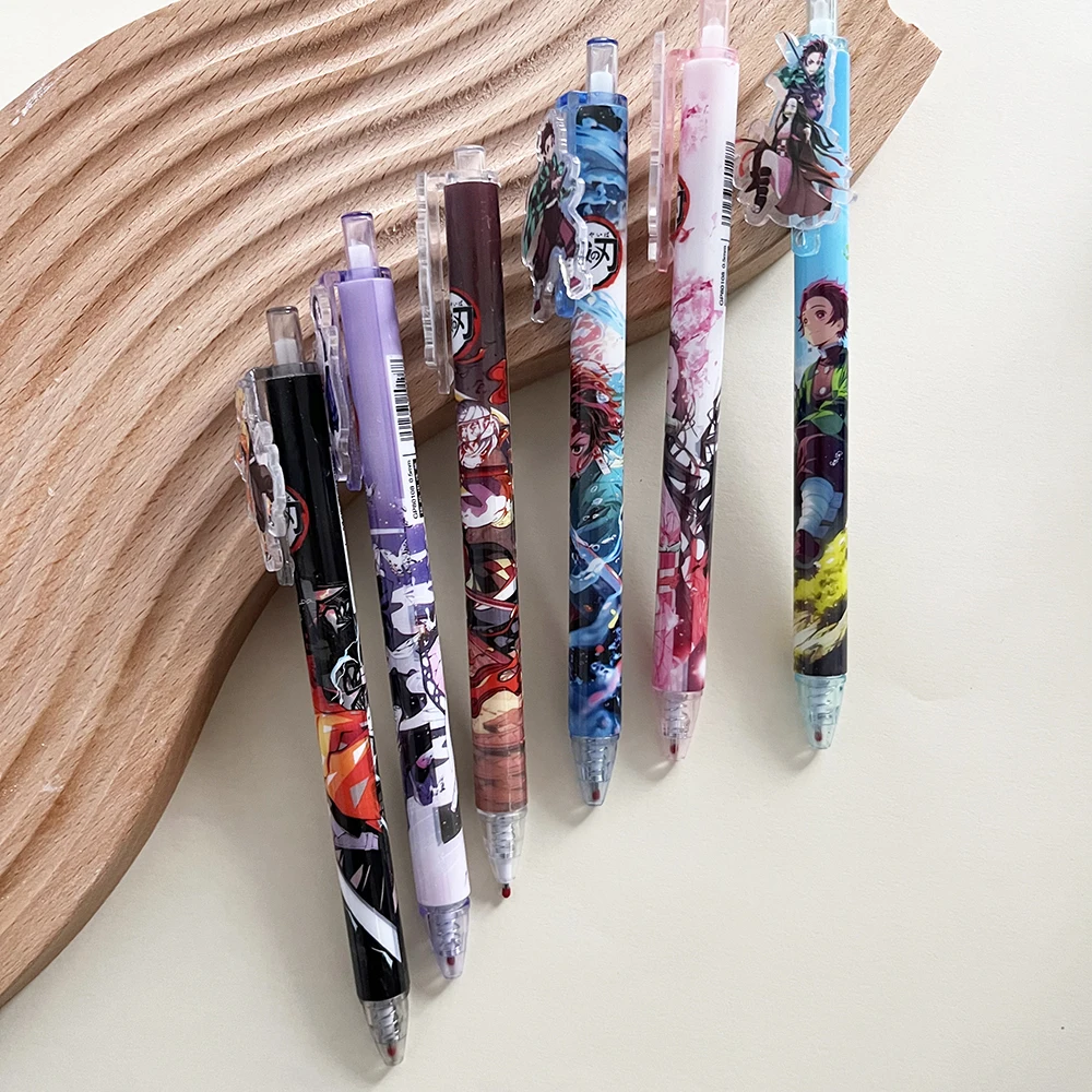 6Pcs/Set Demon Slayer Gel Pens Anime Cartoon Kimetsu No Yaiba Kamado Tanjirou Nezuko 0.5mm Black Ink School & Office Supplies