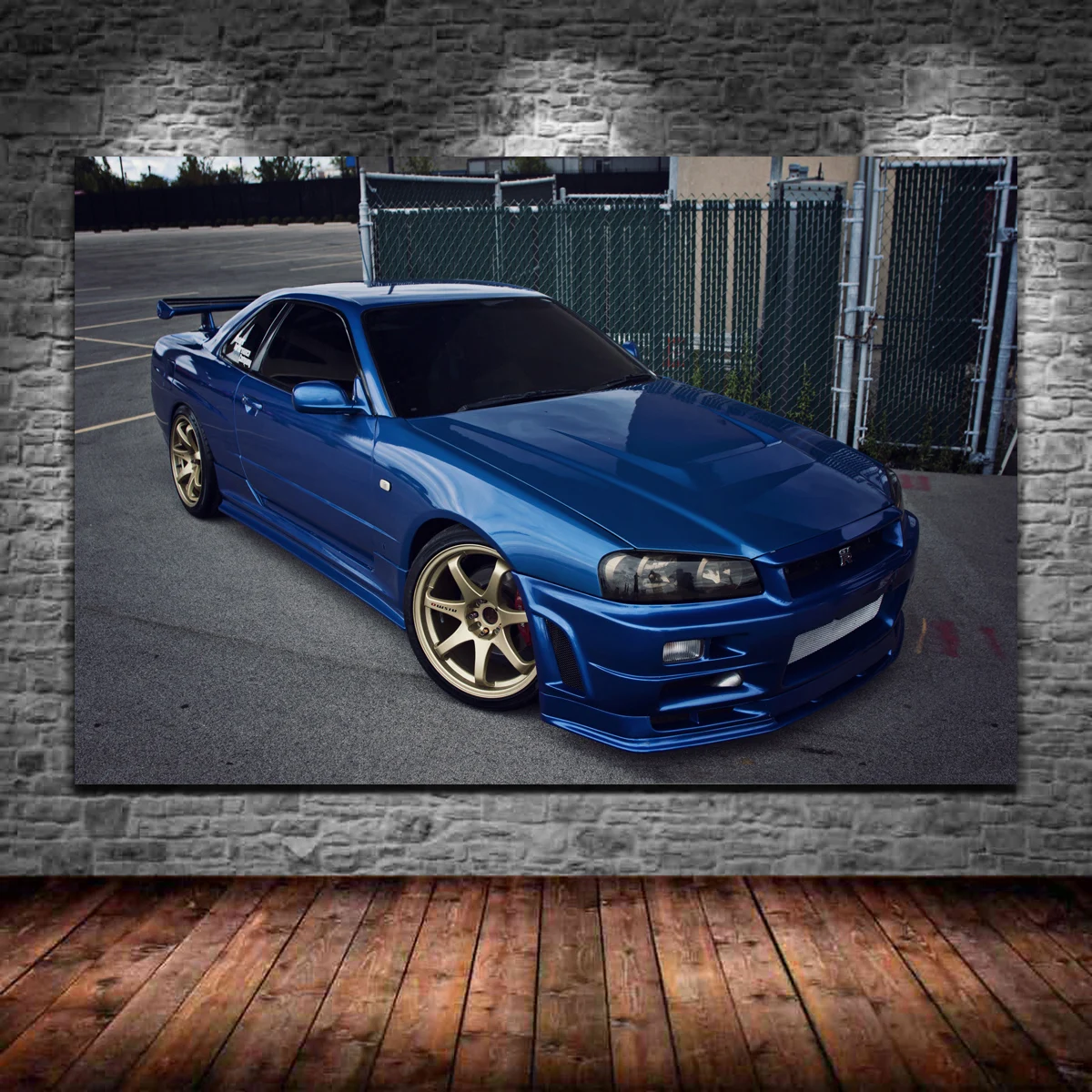 Supercar Vintage Skyline GT R R34 Blue Cars Posters Canvas Printed Wall Art Painting for Home Living Room Decor