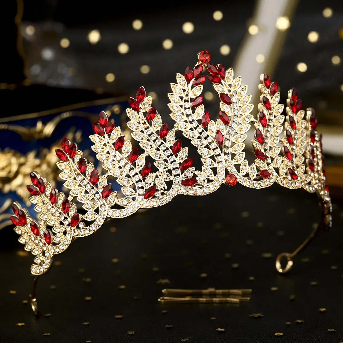 

Elegent Green and Red Crown Gorgeous Tiara Wedding Princess Silver Rhinestone Crystal Pageant Bridal Crown