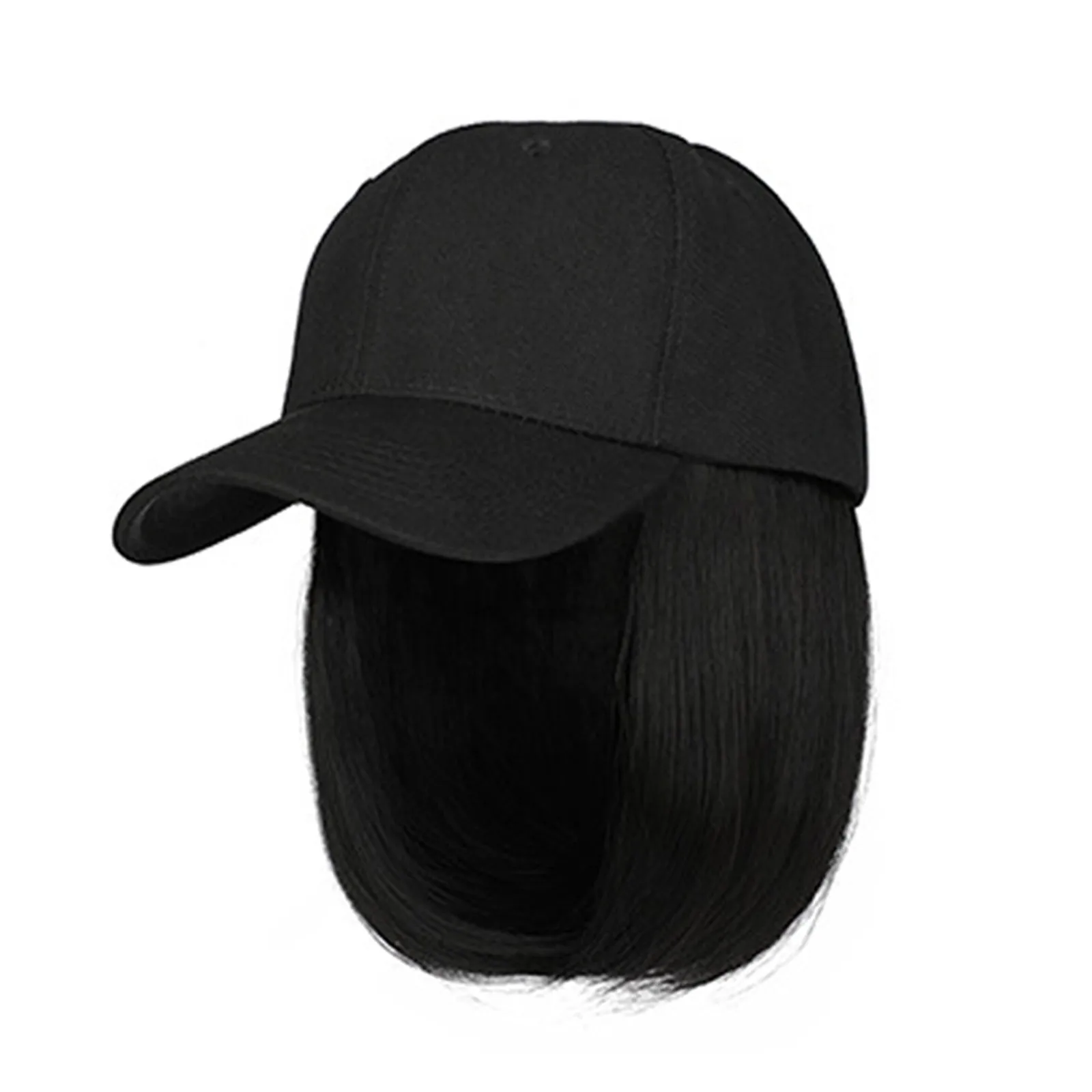 Baseball Cap with Hair Extensions for Women Synthetic 7.9inch  Adjustable Short Straight Hairpiece Replacement Wigs in Hat