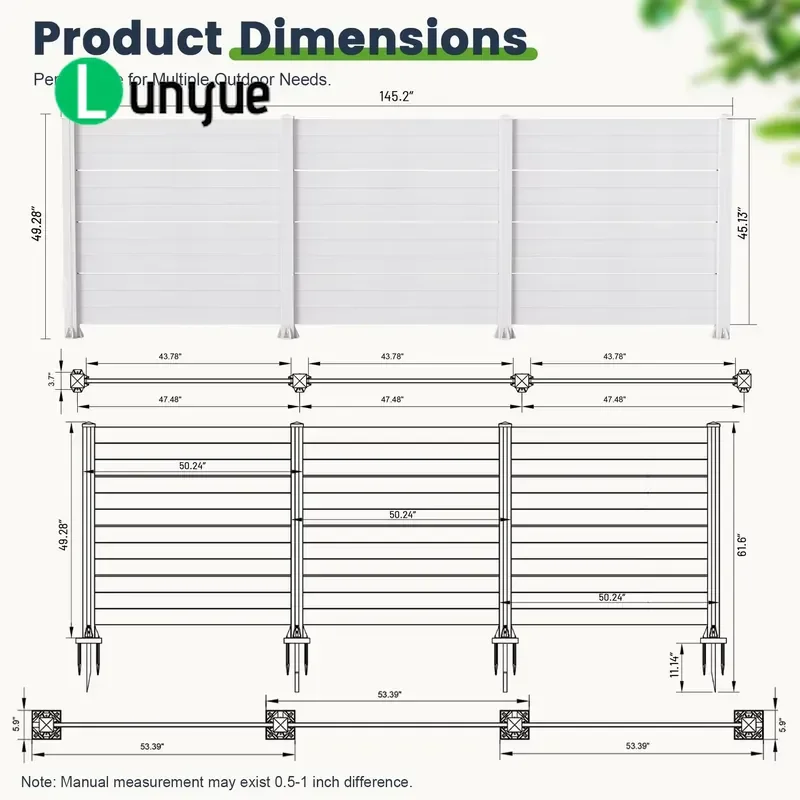 50x49in Outdoor Garden Privacy Screen All Weather Vinyl Fence PVC Frame Air Conditioning Barrier 3 Pieces White