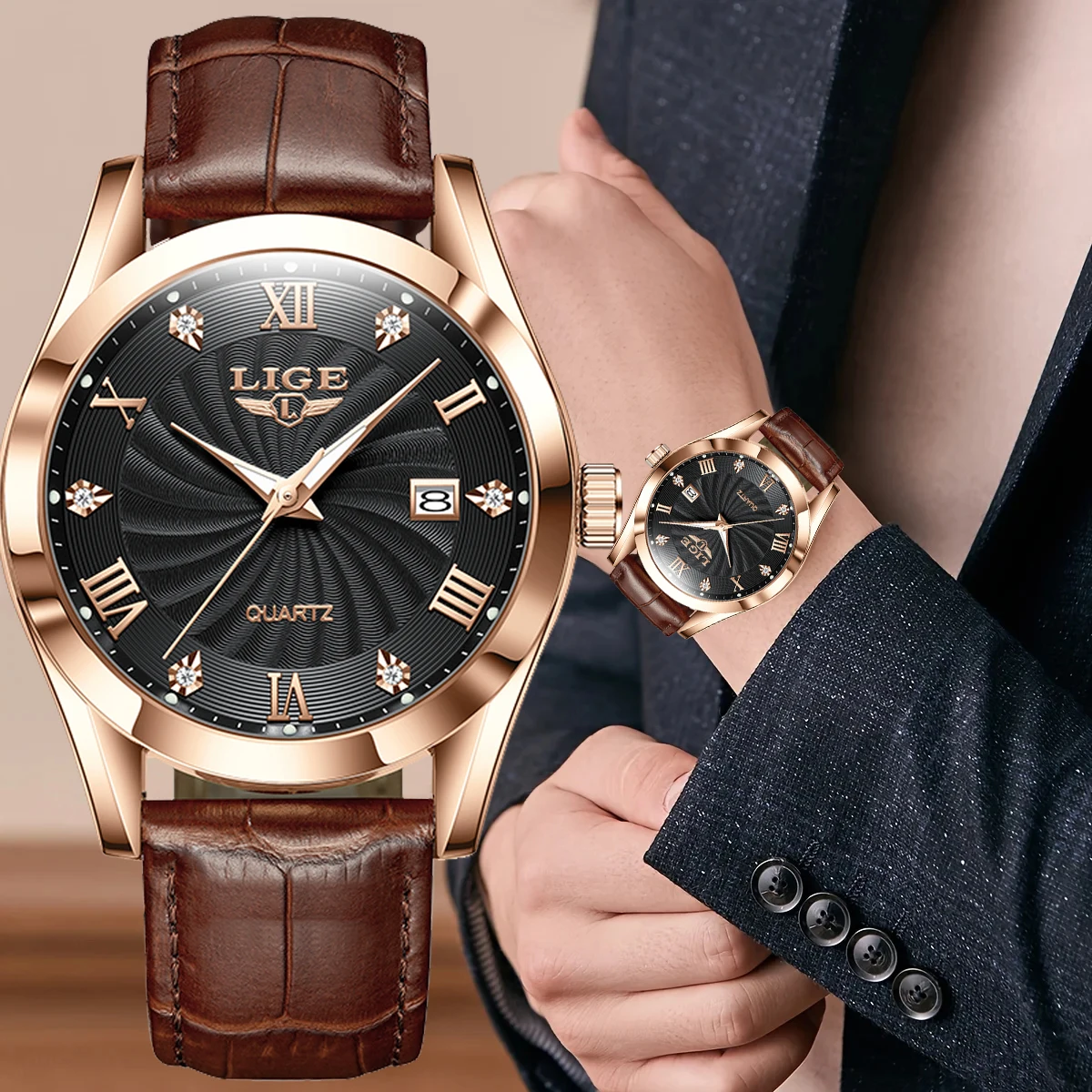 LIGE Military Watch Men Fashion Business Sports Men\'s Quartz Wristwatches Original Leather Waterproof Watch For Men Montre Homme