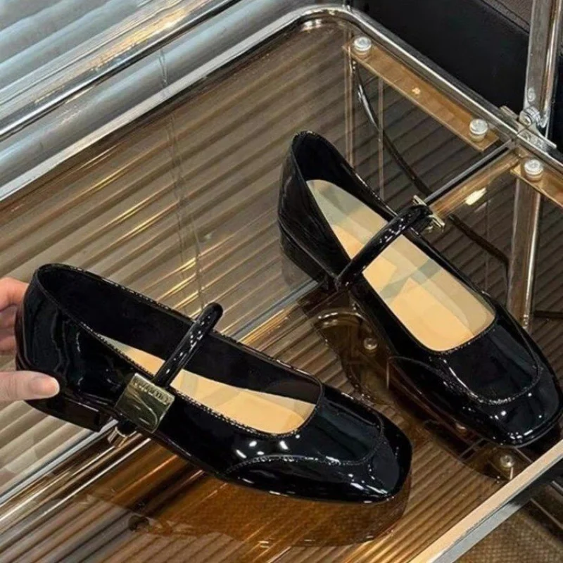 ​​2025 New French Vintage Burgundy Patent Mary Jane Flats for Women - Round Toe, Antique Buckle, Wedding & Office Casual Shoes​ image 2