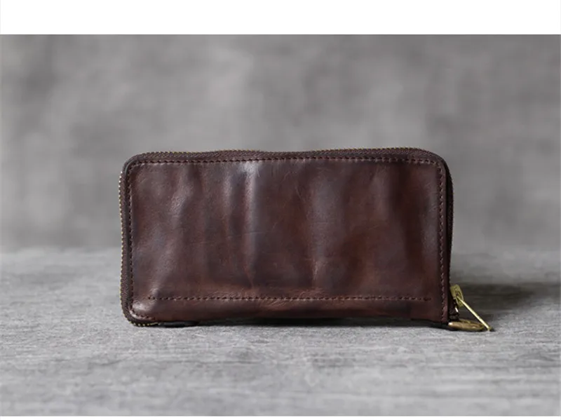 Fashion Vintage Genuine Leather Multifunctional Men's Long Clutch Wallet Simple Natural Real Cowhide Ladies Phone Coin Purse