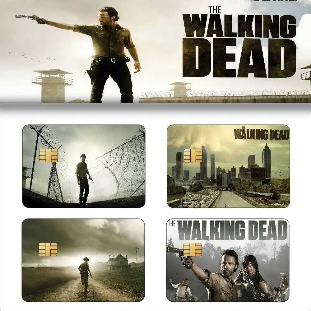 TV Drama The Walking Dead Anime Front Cover Film Sticker Skin For Credit Debit Card Small Large Chip 1 Set Of 4 Pcs