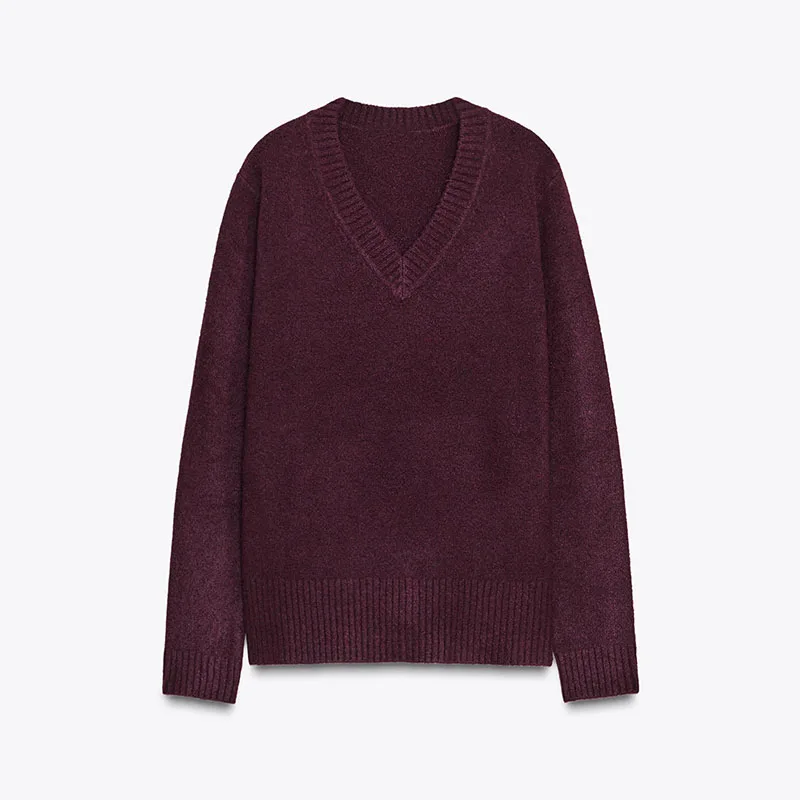 Morbido maglione lavorato a maglia V-Ne lungo Sve vestibilità ampia semplice Sle donna autunno nuovo arrivo Faion Casual Top a tubo dritto