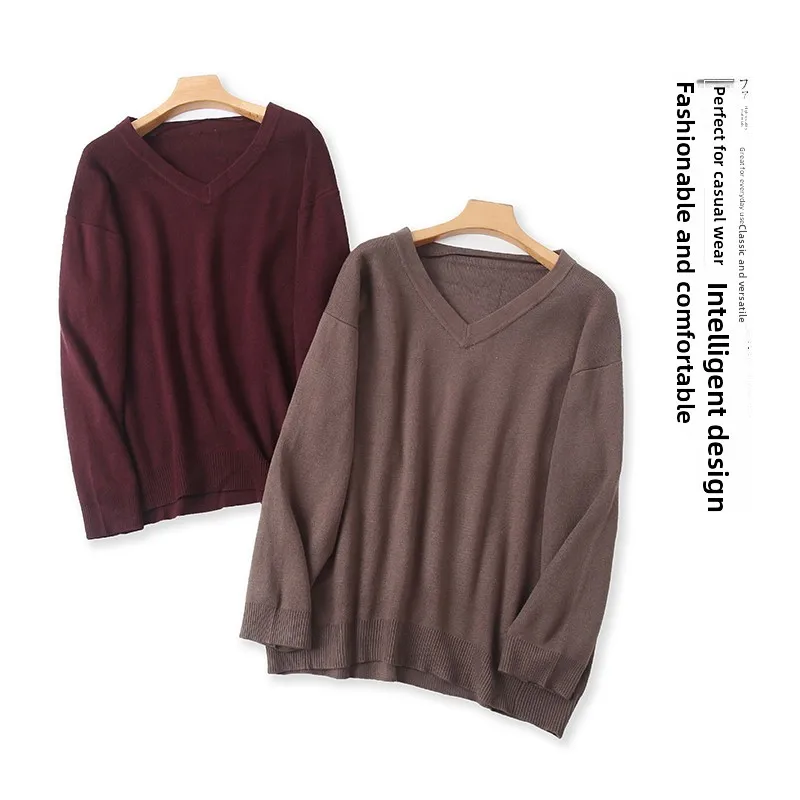 

Loose Long Sleeve V-Neck Knitted Sweater Women's Style Korean Version Autumn New Arrival Casual Comfortable Pullover Top