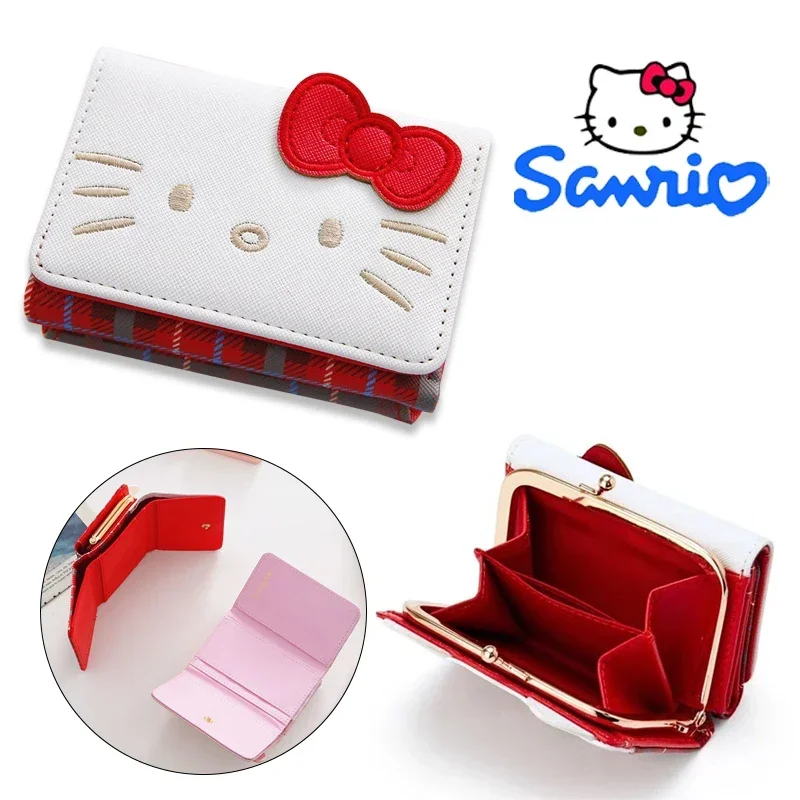 Sanrio Hello Kitty Women Wallets Fashion PU Leather Zipper Short Desigh Card Holder Cute Girls Purse Coin Holder Ladies Wallets