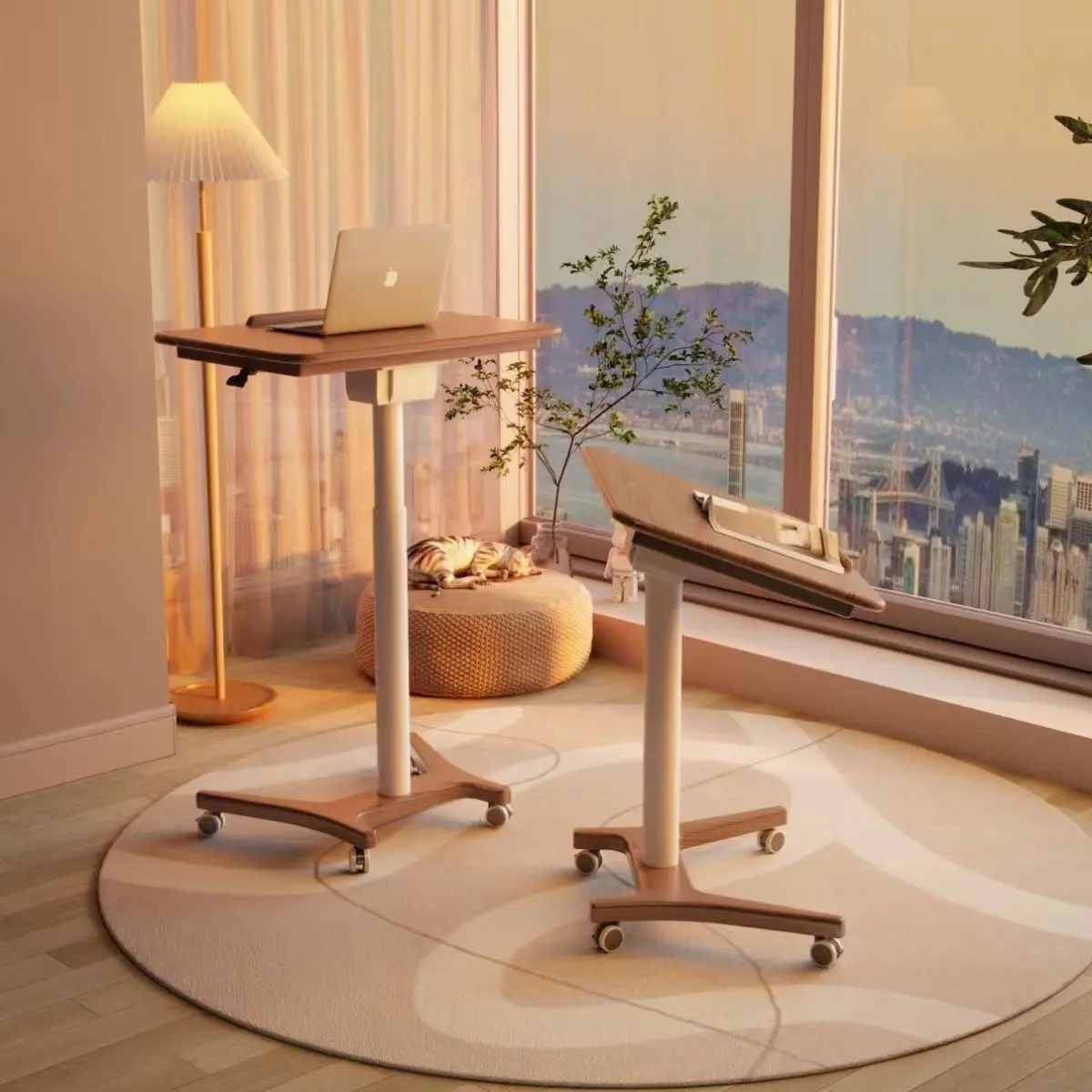 Solid wood lifting computer table removable small apartment desk home study table foldable small desk with wheels