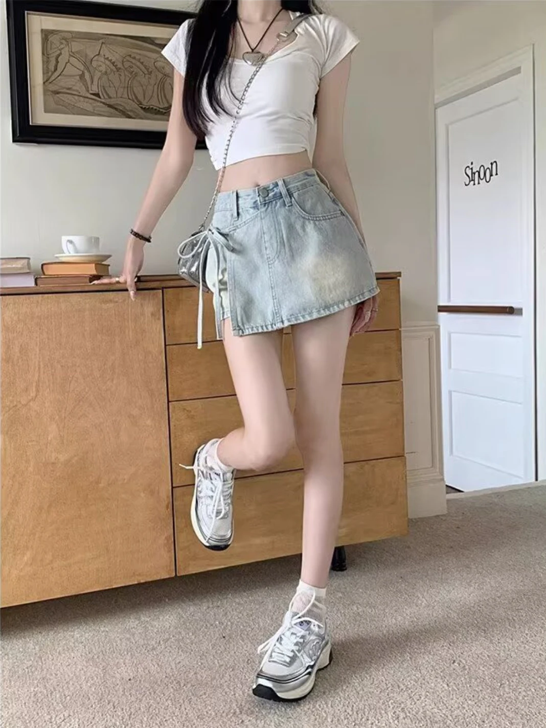 Mini jupe en jean taille haute pour femmes, jupe courte asymétrique amincissante, Sexy, ligne a, moulante, jupes en jean coréennes pour femmes, été