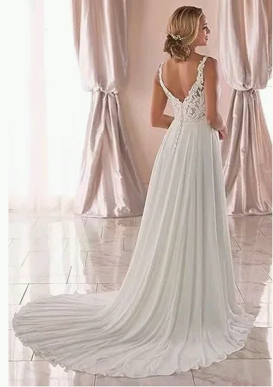 Women's Beach Wedding Dresses A-Line Sleeveless Backless Trailing Bridal Gowns for Beach Birthday Party Prom Party Cocktail