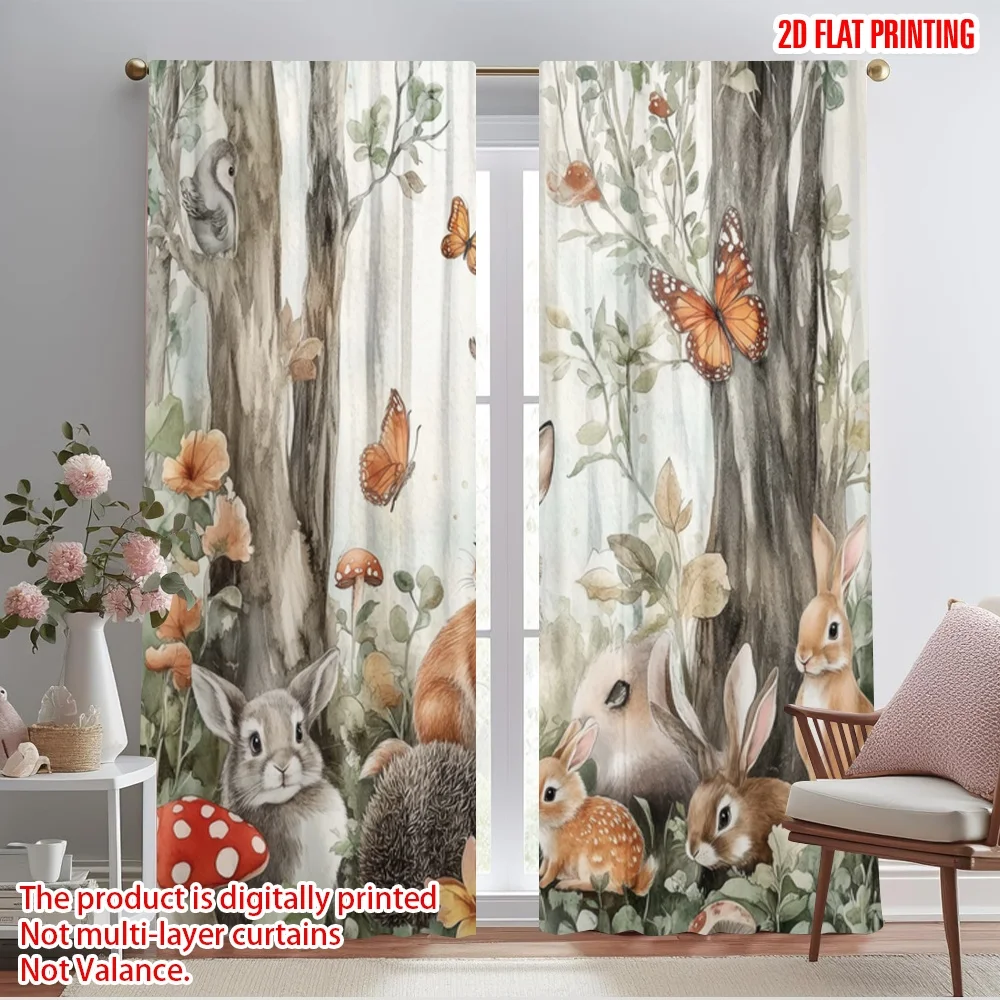 2pcs,2D plane printing Curtain Popular Forest Friends Versatile Durable Polyester (without rod) Decorations Outdoor Perfect for