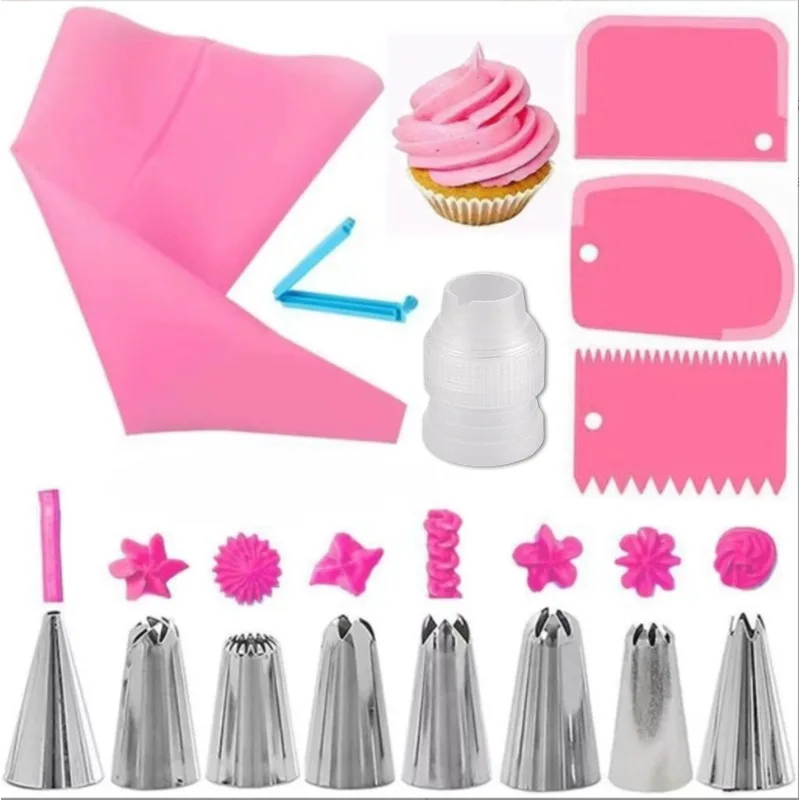 

Silicone decorating bag stainless steel decorating tip set cake decorating nozzle Kitchen DIY Cake baking tools