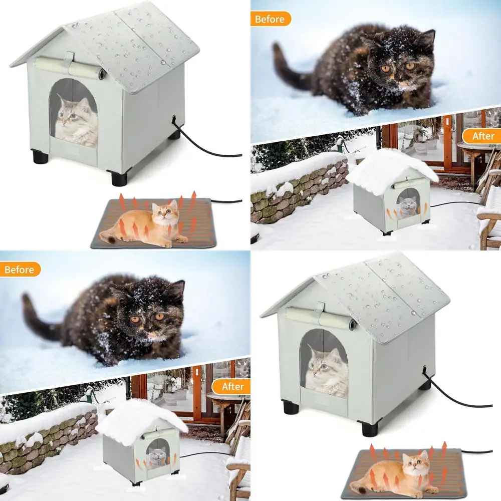 

Medium Grey Waterproof Insulated Outdoor Heated Cat House with Escape Door for Feral Cats or Small Dogs