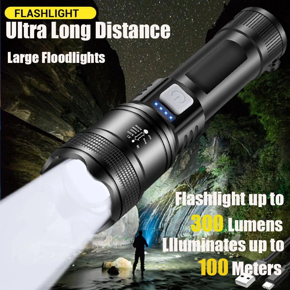 

Powerful P50 LED Flashlight USB Reachargeable Tactical Torch Outdoor Emergency Fishing Camping Lantern 1200Mah Built in Battery