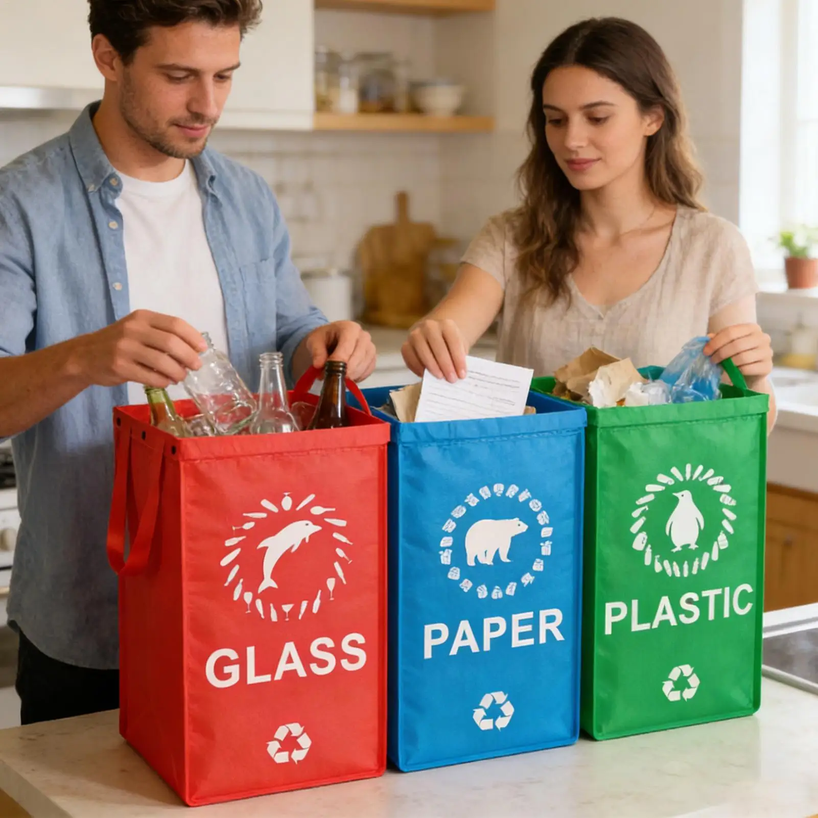 Recycling PP storage bag handbag with Handle waterproof garbage sorting bag environmental protection trash can garbage bag
