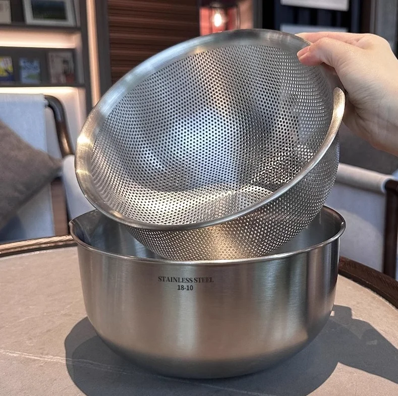 Stainless steel microporous filter pot with handle, rice washer, microporous filter set for washing vegetables, fruits and rice