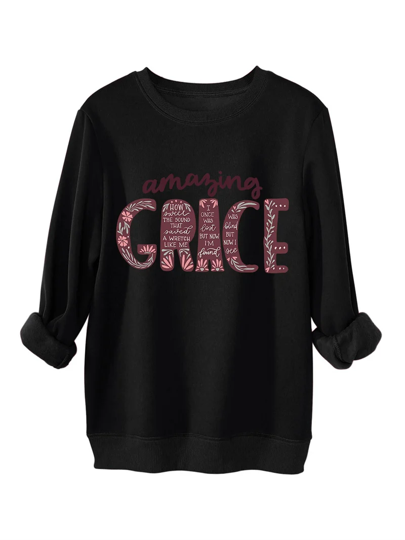 Autumn and winter fashion casual thickened warm amaring grave granny letter printed women's round neck fleece hoodie