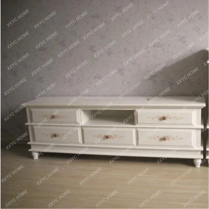 XX Mediterranean hand-painted painted TV high and low cabinet solid wood  country British style