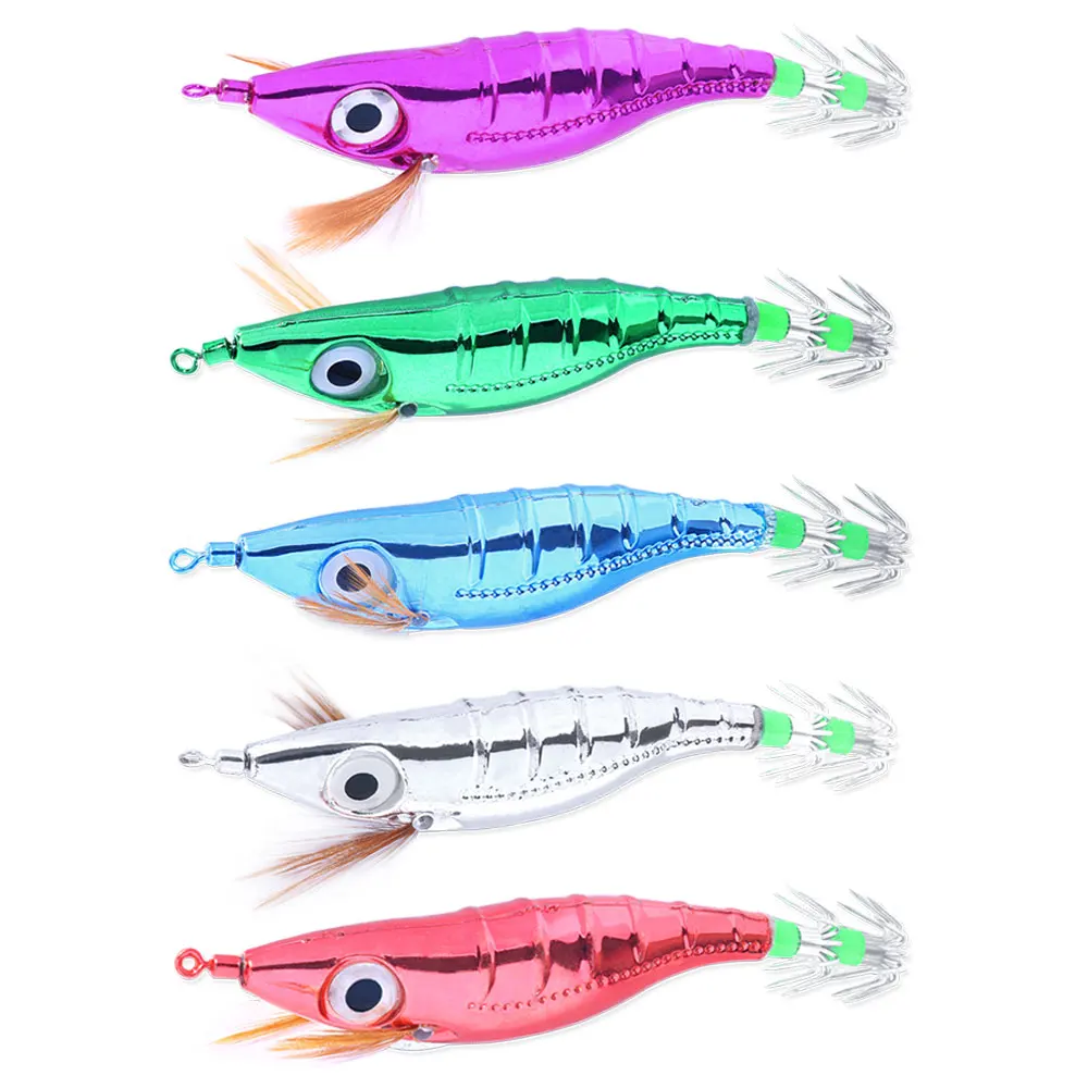 Electroplated Squid Shrimp Lure 10CM-9G Big Eyes Wood Shrimp Hooks Octopus Squid Hooks Cuttlefish Fishing Lure Fishing Supplies