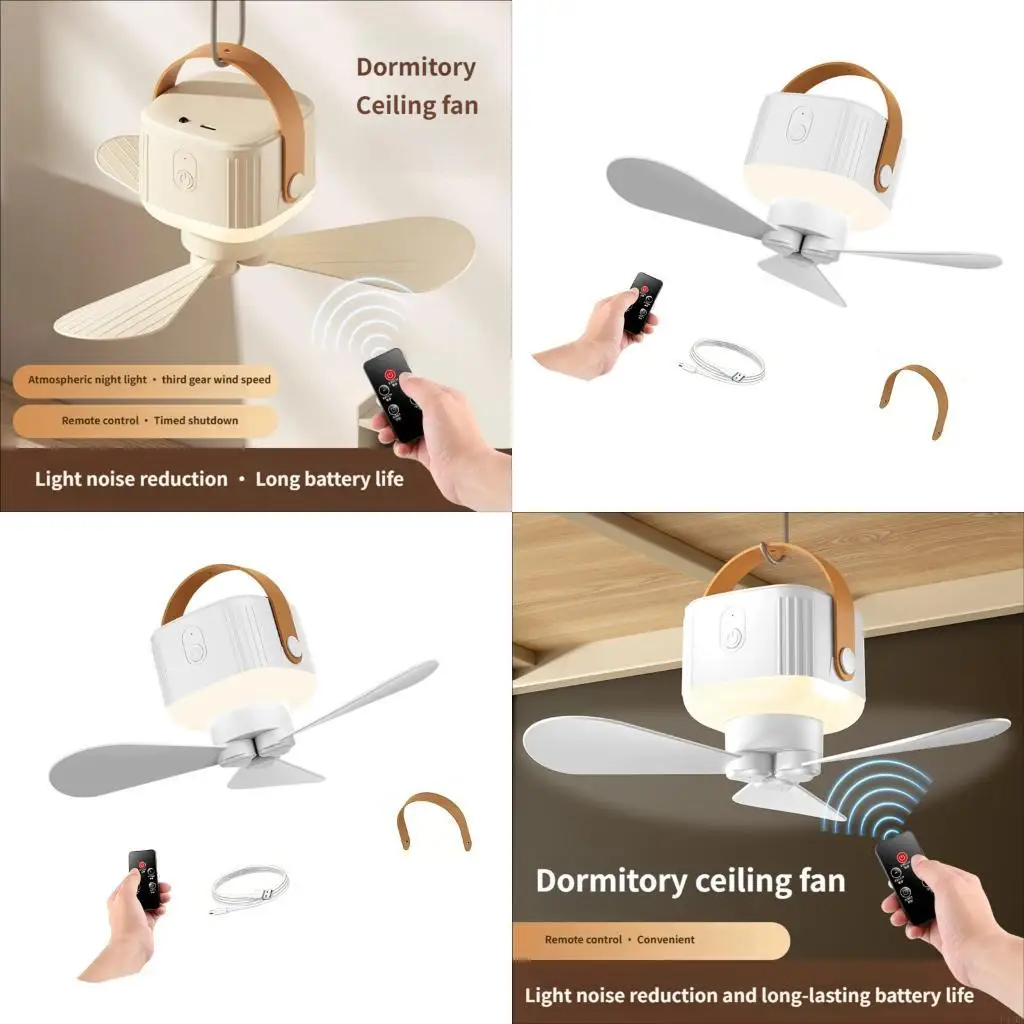 

Мини-потолочный вентилятор с дистанционным управлением 3600 мАч/7200 мАч со светодиодной подсветкой, 3-скоростной портативный на