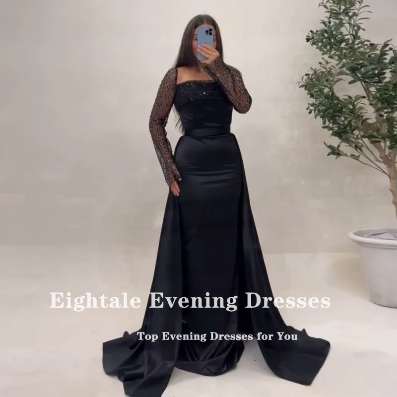 Eightale champanhe noite vestidos com saia destacável personalizado mangas compridas Prom Party vestido casamento sukienki na studniówkę