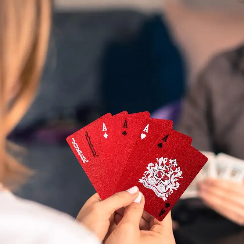 Red Deck of Playing Cards Waterproof Deck of Cards with Dragon Backing Play Cards for Pool Games Travel Camping Classic Trick