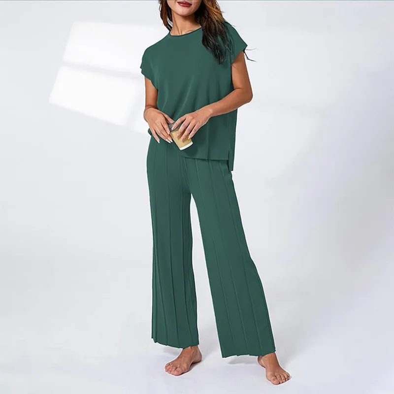 

2 Piece Sets for Women Casual Summer Lounge Set Cap Sleeve Tops and Elastic Waist Shorts Tracksuit trousers