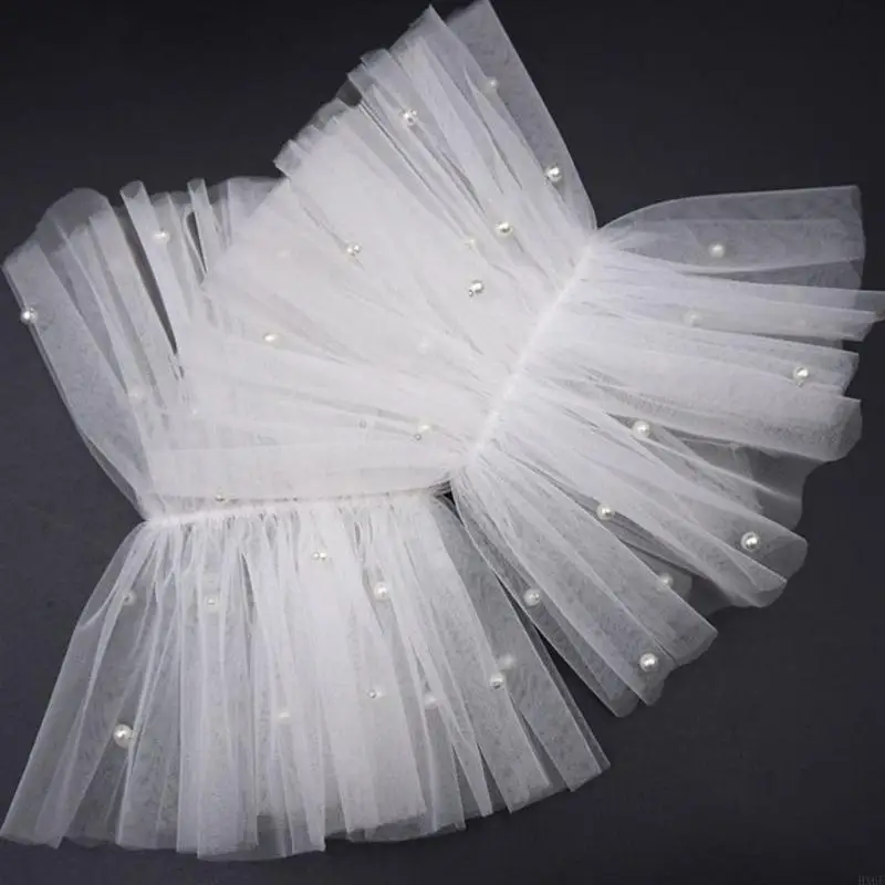 HX6F Mulheres Mangas Falsas Algemas Renda Pérolas Tule Punhos Decorativos Simples