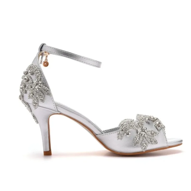 Fashion Designer Women's Shoes Luxury Rhinestone Peep Toe High Heeled Sandals for Woman Exquisite Wedding Shoes Sandalias Mujer view 4