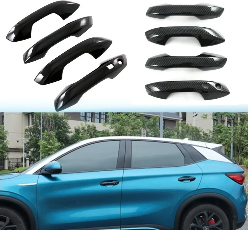 

4 шт., внешняя дверная ручка автомобиля, накладка из углеродного волокна, черные декоративные аксессуары для BYD ATTO 3 Yuan Plus 2022 2023