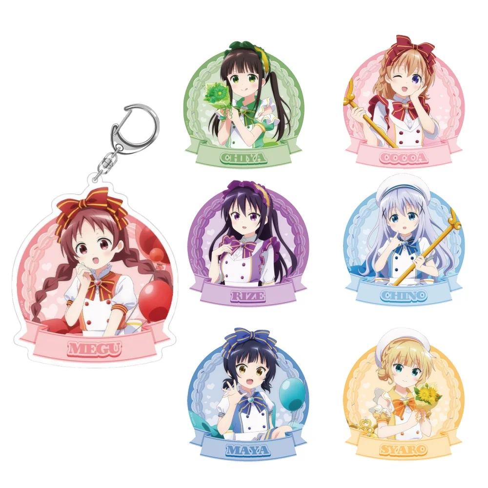 

Anime Peripheral Store Cocoa Hoto Chino Kafu Rize Tedeza Chiya Ujimatsu Megu Sitting Cake Ver Acrylic Keychain Pendant Decor