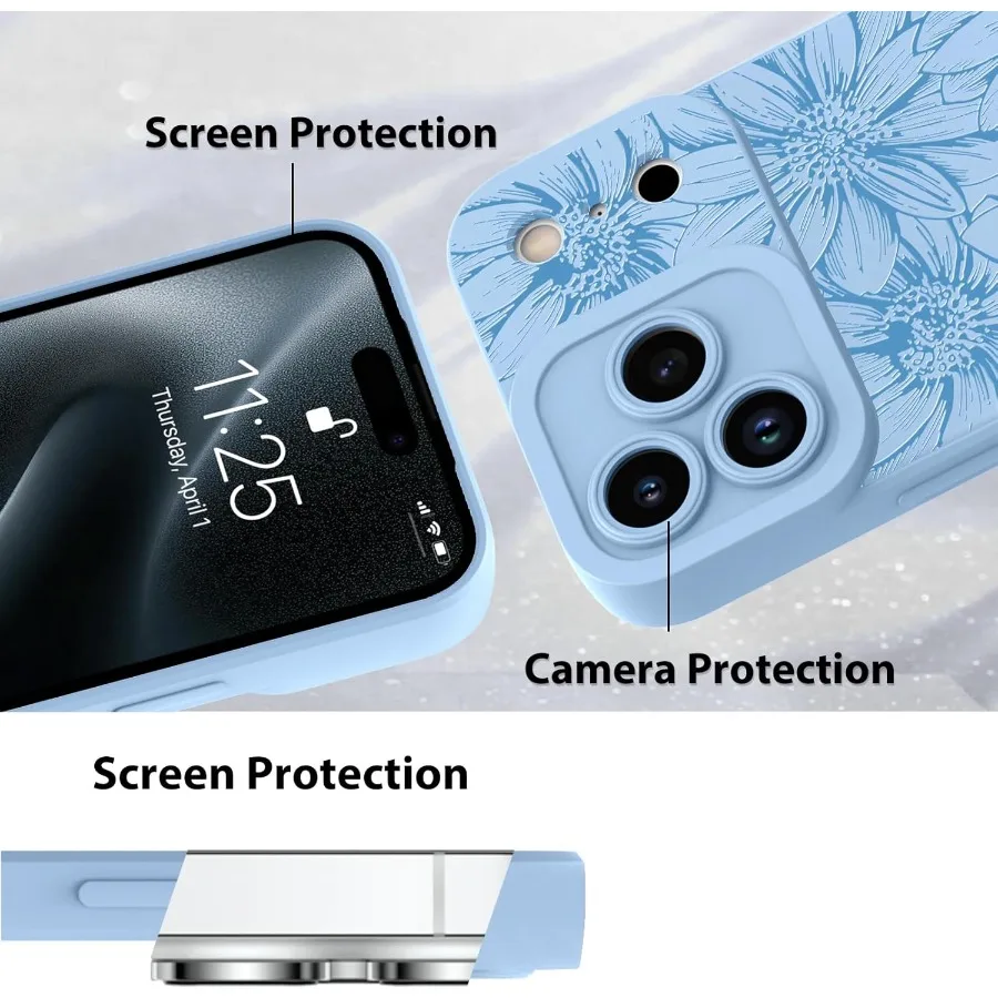 حافظة لهاتف آيفون 17 برو 2025 حافظة سيليكون عباد الشمس زهور زهور نمط لطيف حماية الكاميرا غطاء هاتف ناعم نحيف