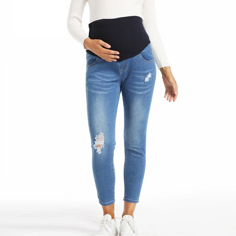 Maternity Denim Pants For Pregnant Women Clothes Hole Trousers Pregnancy High Waist Pants Plus Size New