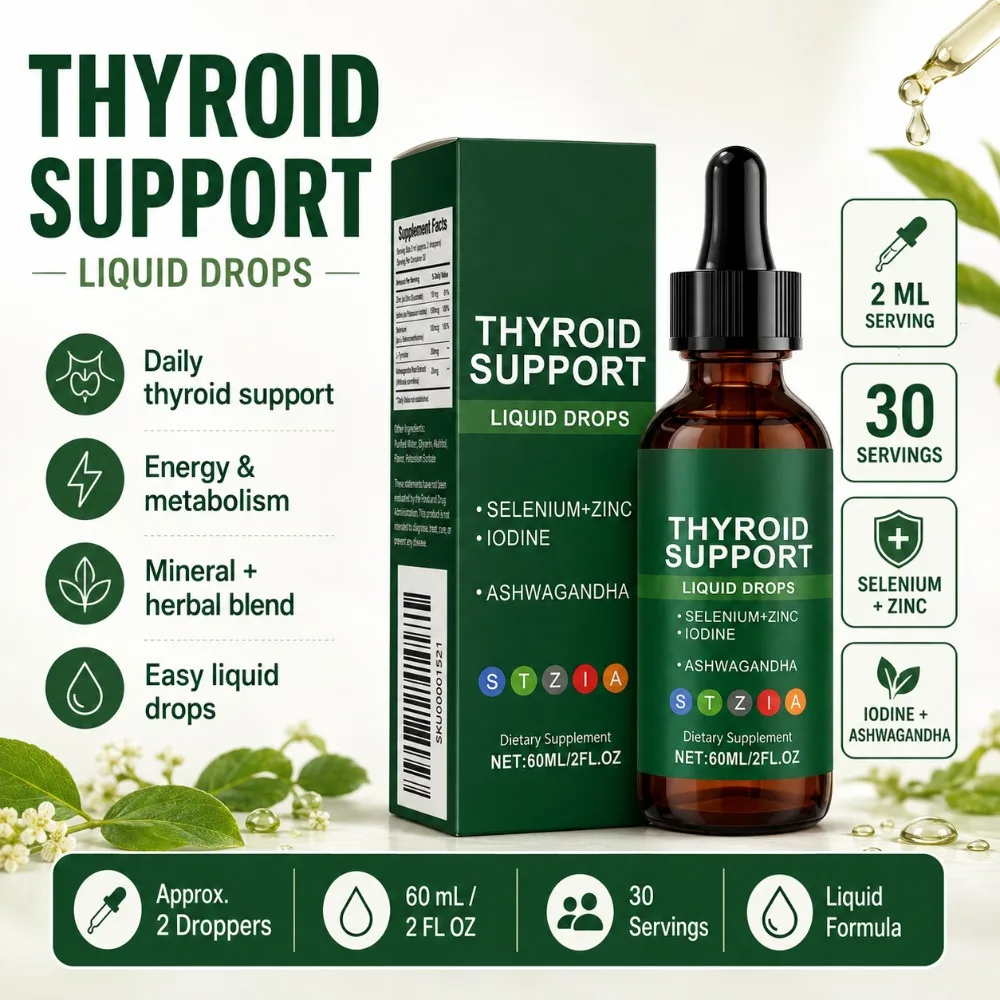Docteat Thyroid Support Liquid Drops, Selenium Zinc Iodine L-Tyrosine Ashwagandha, 60ml, 30 Servings, For Men & Women Daily