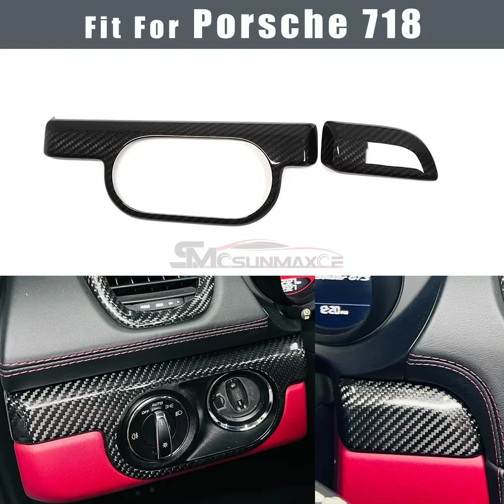 

For Porsche 911 982 718 Boxster Cayman LHD Dry Carbon Fiber Interior Dashboard Headlight Control Panel Frame Cover Trim