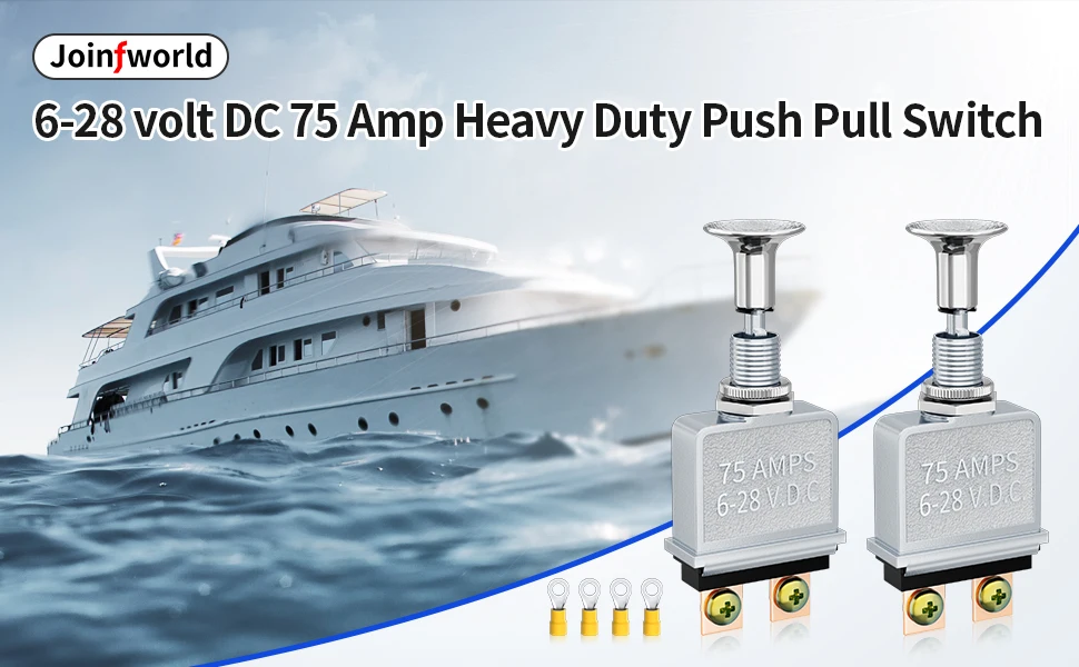 2 Stück Push-Pull-Schalter, robust, 75 Ampere Zugschalter, 6–28 V DC, 2 Positionen, SPST-Ein/Aus, für Automobile, LKWs, Geländewagen – Detail 1