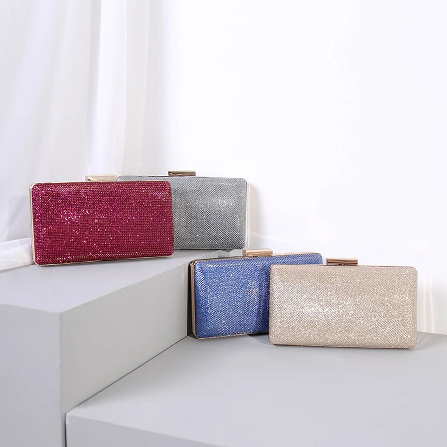 Women's Evening Bags Chains Shoulder Bag Bridal Clutch Party Prom Wedding Box Handbag Glitter Shiny Purses Sling Party Dress Bag