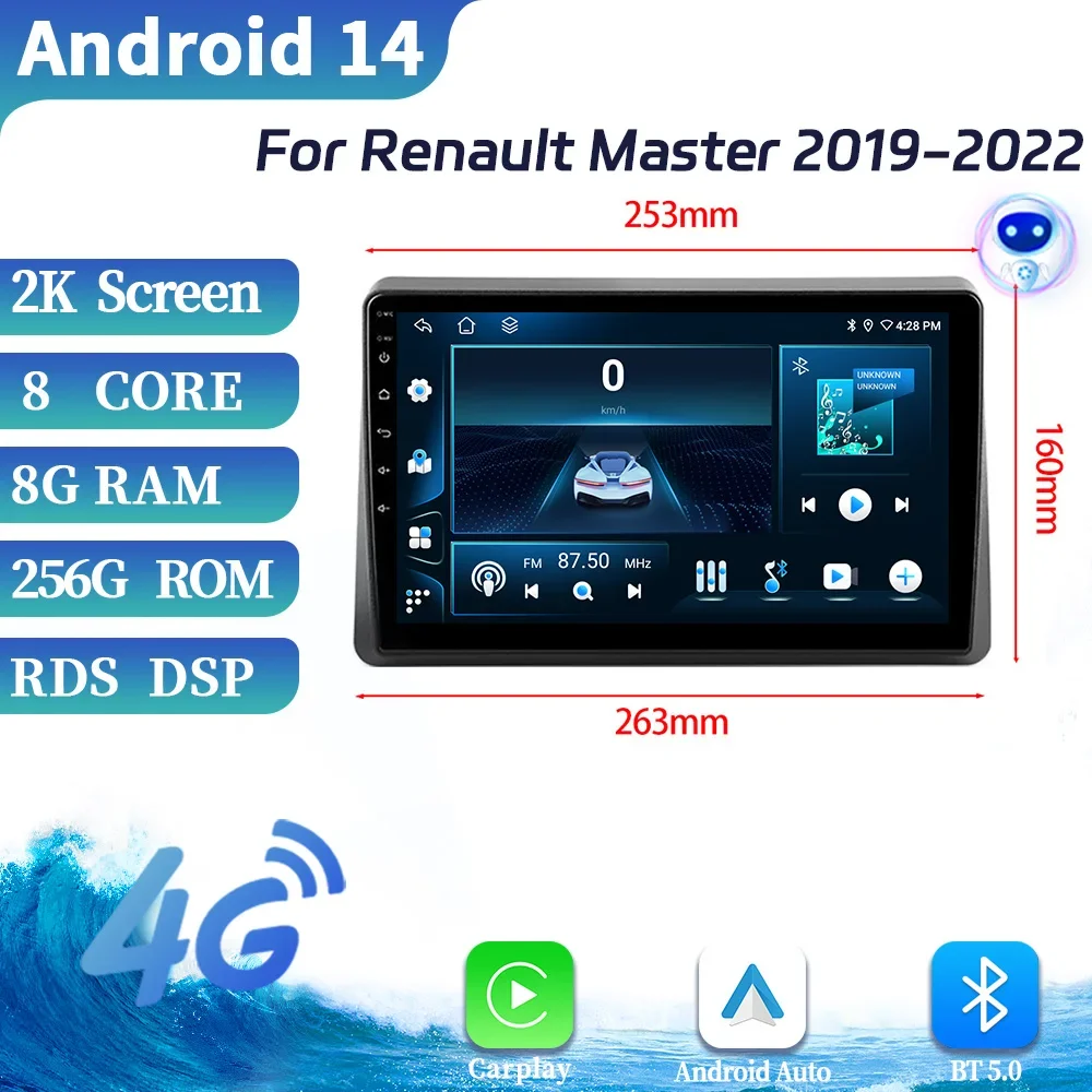 Android Auto For Renault Master 2019-2022 4G GPS WiFi Wireless Apple Bluetooth Carplay Car Radio Multimedia Touch Screen Stereo