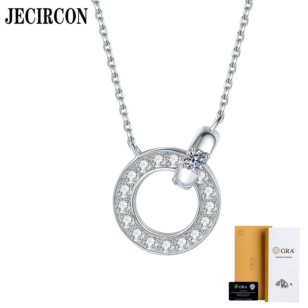 

JECIRCON D Color 0.1 Carat Moissanite Necklace S925 Sterling Silver Circle Pendant Niche Versatile Clavicle Chain Party Jewelry