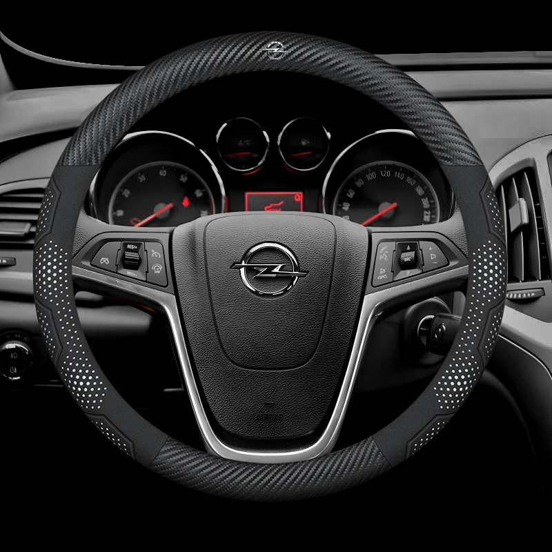 For Opel OPCline ASTRA CORSA INSIGNIA MOKKA VECTRA GTC Tigra Carbon fiber Suede Leather Car Steering Wheel Cover Accessories