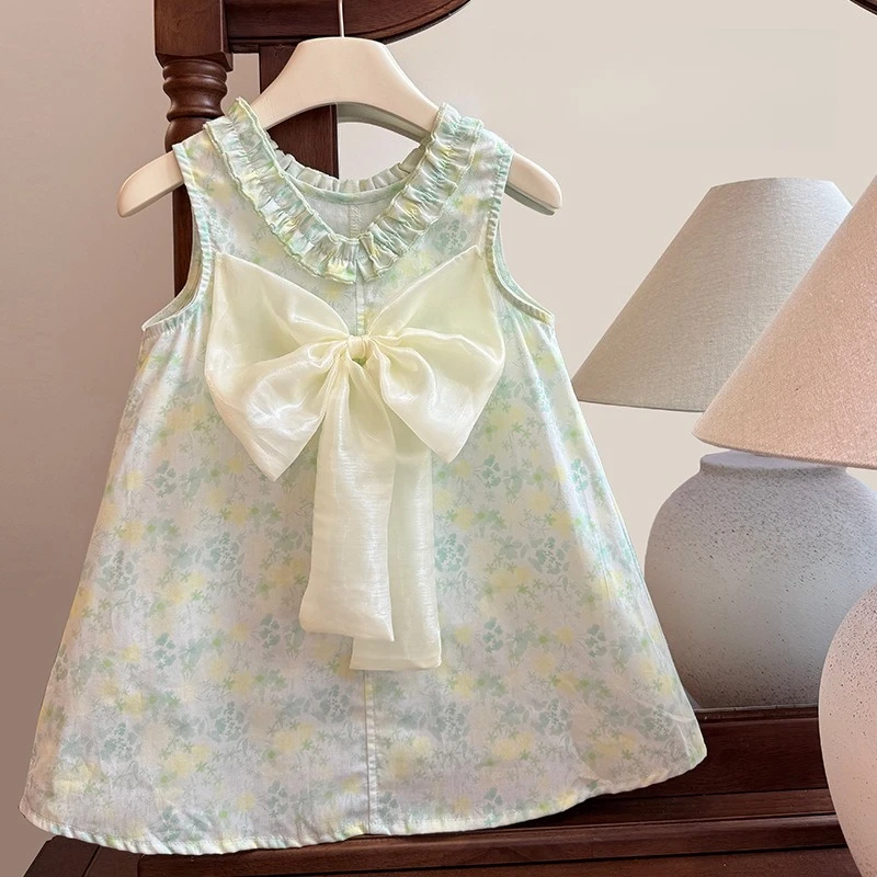 2026 Summer Girls 100% Cotton Dress, Korean Style Sleeveless Fresh Style Trendy Dress for Toddler Baby Girls