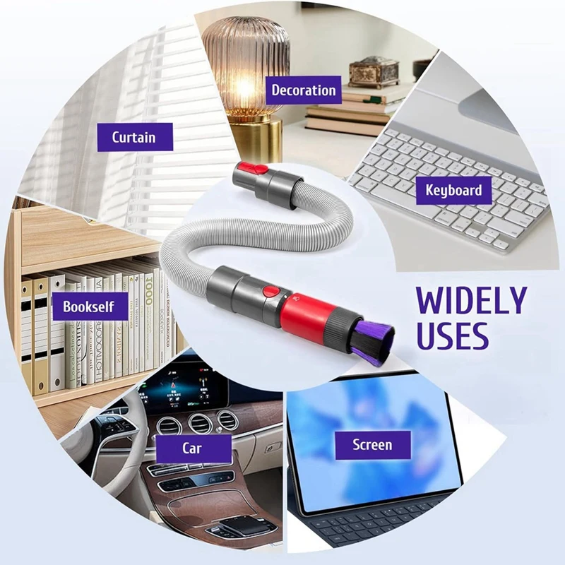 แปรงปัดฝุ่น + ท่อต่อแบบยืดหยุ่นสำหรับ Dyson V7 V8 V10 V11เครื่องดูดฝุ่น V15ทำความสะอาดตัวเองชิ้นส่วนขนแปรงอ่อนนุ่ม