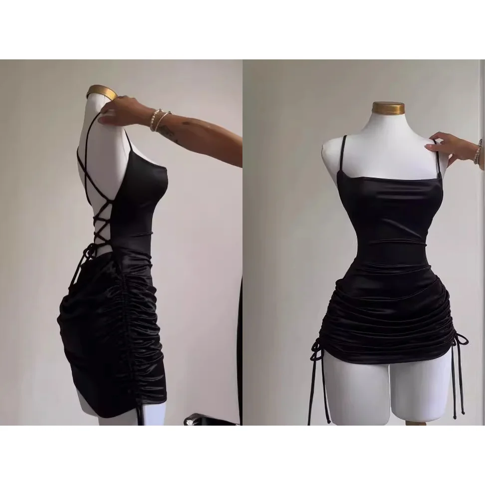 2024 Europa y los Estados Unidos explosivo nuevo vestido transfronterizo verano alto sentido con cordones sexy halter bolsa de especias falda a la cadera