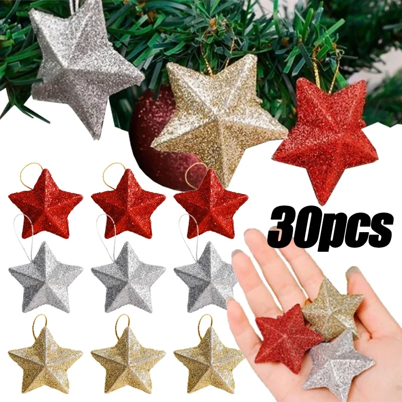 6/30PCS Star Decorations Xmas Tree Hanging Pendant Gold Powder Christmas Home Party Xmas Decorations Gift DIY Crafts Accessories