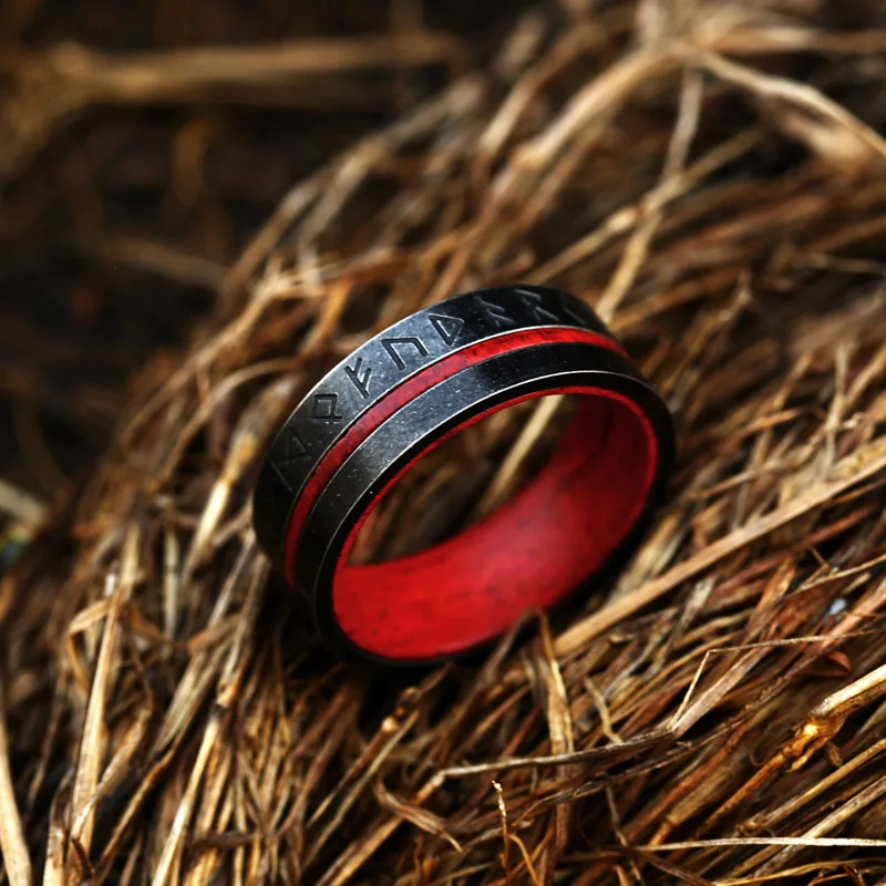 BEIER 2022 New Updated Style Stainless Steel  Viking Runes Retro Punk Viking Runes With Rosewood  Rings For Men 8mm Jewelry