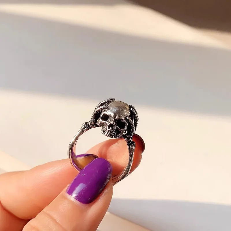 

925 Sterling Silver Open Finger Ring Skull Hug Dark Vintage Punk For Women Men Jewelry Gift Dropship Wholesale